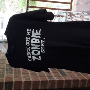 CHECK OUT MY ZOMBIE SHIRT SIZE L 100% Cotton Face of Zombie on inside of shirt
